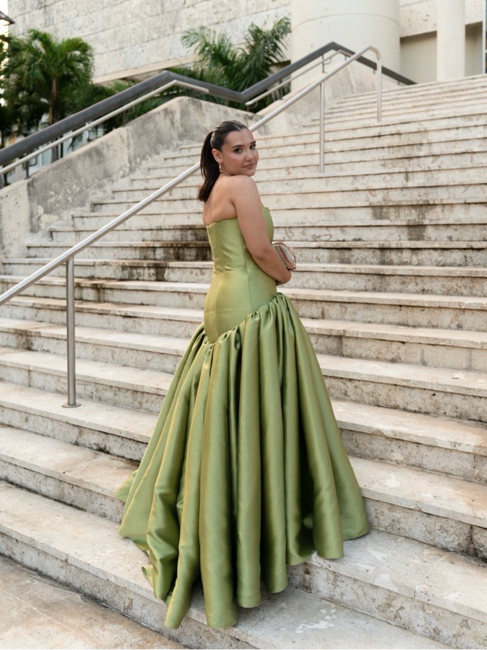 Solace London Olive Green Satin Prom Gown - Picture 2 of 5